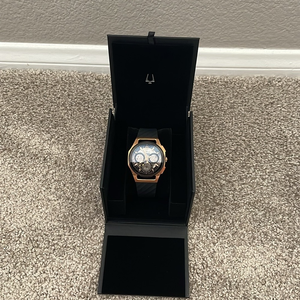 Bulova Curv Rose Gold Tone and Black Chronograph Watch - Picture 4 of 9